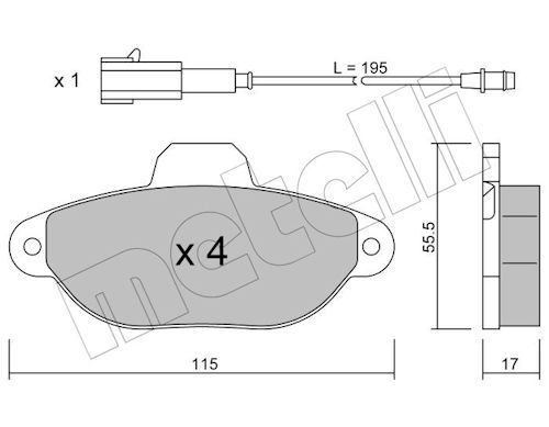 Metelli 2201592 Колодки гальмівні (передні) Fiat 500 07-/Ford Ka 08- (+датчики L=195mm)