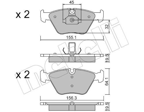 Metelli 2202073 Колодки гальмівні (передні) BMW 3 (E46) 99-07/X3 (E83) 03-11/Z4 (E85/E86) 06-08