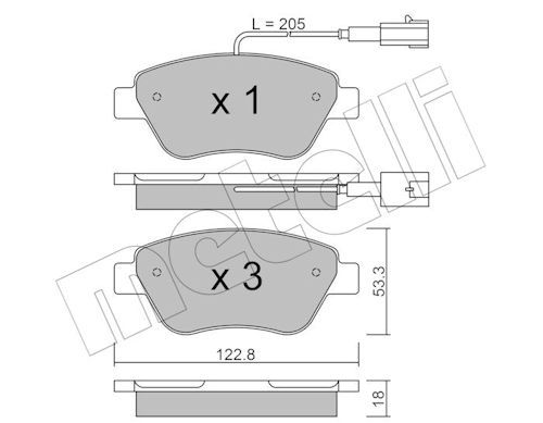 Metelli 2203210 Колодки гальмівні (передні) Citroen Nemo 10-/Peugeot Bipper/Fiat 500/500C 08-/Punto
