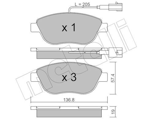 Metelli 2203220 Колодки гальмівні (передні) Fiat Doblo 01-/Opel Combo 1.3-2.0CDTI 12- (з датчиком)