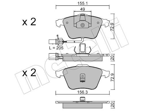 Metelli 2205490 Колодки гальмівні (передні) Audi A6 97-05 (+датчики)