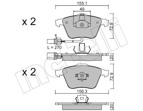 Metelli 2205491 Колодки гальмівні (передні) Audi A4 03-09/A6/A8 03-11/Seat Exeo 08-13 (+датчики)