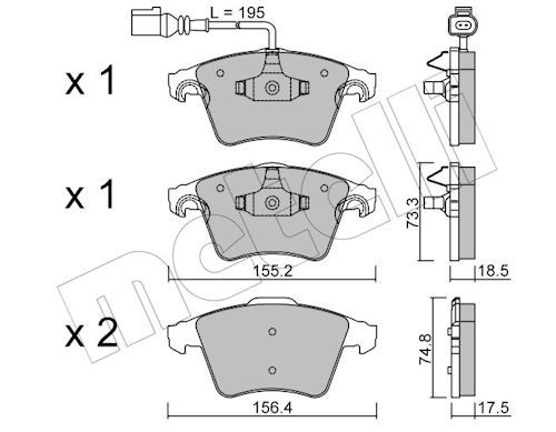 Metelli 2205521 Колодки гальмівні (передні) VW T5 03-(з датчиком)