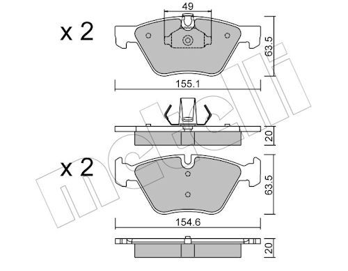 Metelli 2205570 Колодки гальмівні (передні) BMW 3 (E90/E91/E92) 07-13/5 (E60/E61) 03-10/X1 (E84) 09-