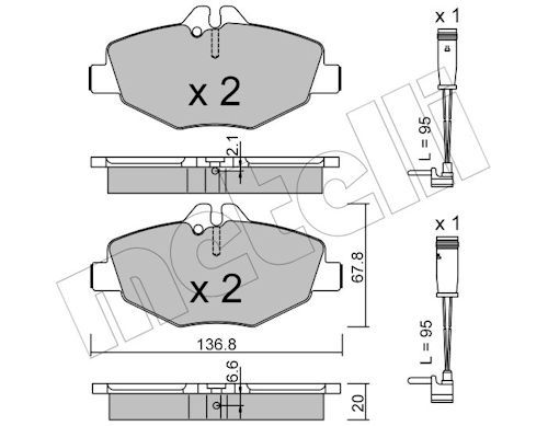 Metelli 2205620K Колодки гальмівні (передні) MB E-class (W211/S211) 02-09 (+датчики)