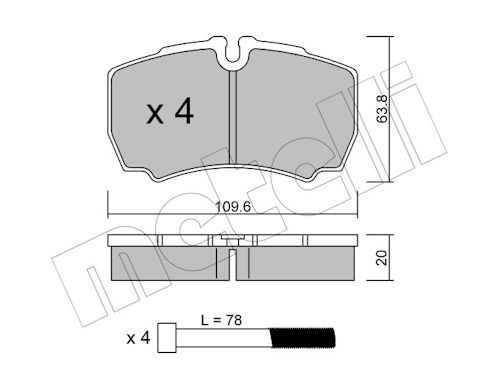 Metelli 2206040 Колодки гальмівні (задні) Iveco Daily III-VI 99-/Ford Transit 2.4/3.2 TDCi 06-14