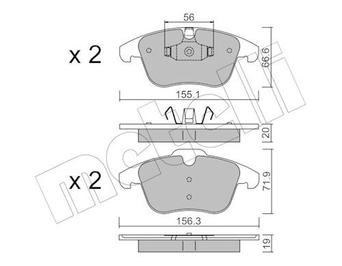 Metelli 2206750 Колодки гальмівні (передні) Ford Mondeo/Galaxy/S-Max/Volvo XC70/V70/S80 07-16