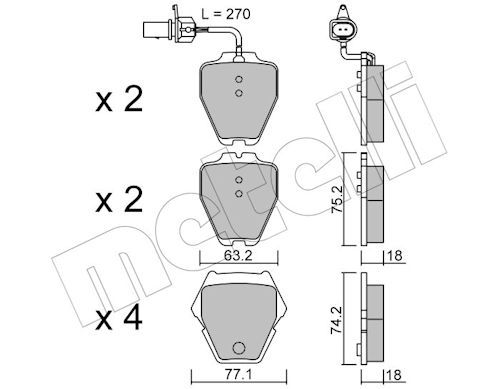 Metelli 2207741 Колодки гальмівні (передні) Audi A4 97-01/A6 97-05/Phaeton 02-08 (+датчики)