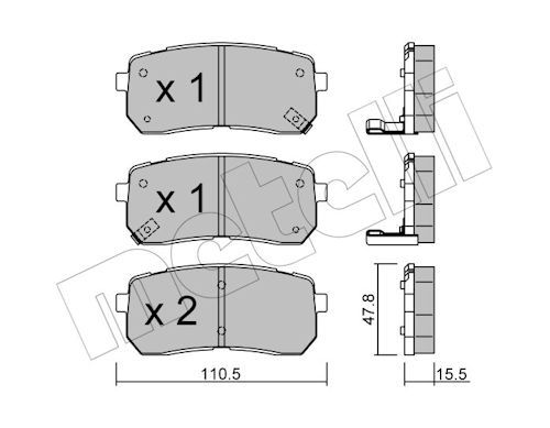 Metelli 2207860 Колодки гальмівні (задні) Hyundai H-1/ix55 07-/Kia Carnival 06-/Sorento III 15-