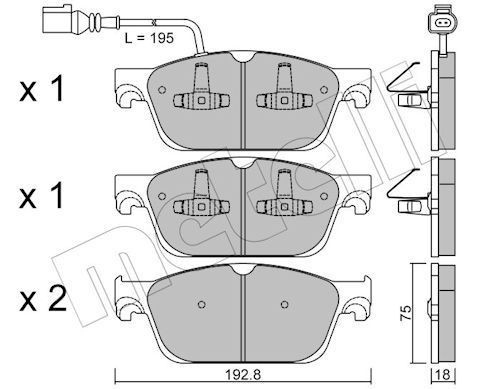 Metelli 2208310 Колодки гальмівні (передні) VW T5 03-15/T6 15- (Ate - Teves)/(з датчиком)