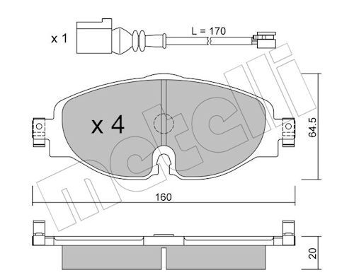 Metelli 2209500K Колодки гальмівні (передні) Audi A3/Q2/Q3/Seat/Skoda Octavia/Kodiaq/VW Golf/Passat