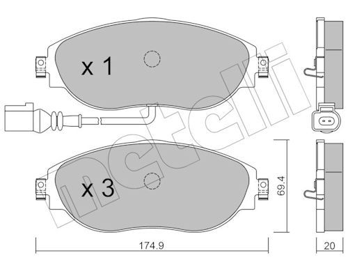 Metelli 2209520 Колодки гальмівні (передні) Audi Q3 18-/A3/Skoda Octavia/VW Passat B6-B8/Golf/Tiguan
