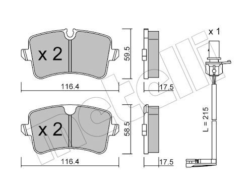 Metelli 2209550K Колодки гальмівні (задні) Audi A4/A5/A6/A7 10- (+датчик)