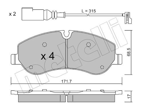 Metelli 2209900 Колодки гальмівні (передні) Ford Transit Custom/Tourneo Custom V362 12-/Transit V363