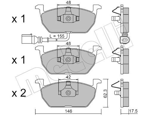 Metelli 2210280 Колодки гальмівні (передні) Seat Leon/Skoda Octavia IV/V/VW Golf VII 12-  (+датчик)