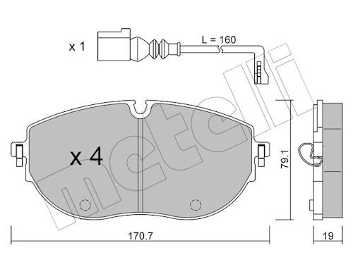 Metelli 2213220 Колодки гальмівні (передні) VW T7 1.4 e-Hybrid/1.5TSi/2.0TDi/TSi 21- (з датчиком)