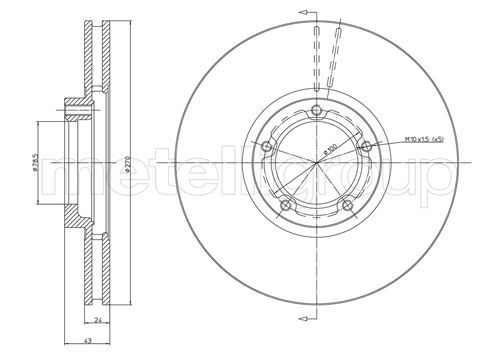 Metelli 230458 Диск гальмівний (передній) Ford Transit 91-00 T15"(DRW) (270x24.3) (вентильований) (з