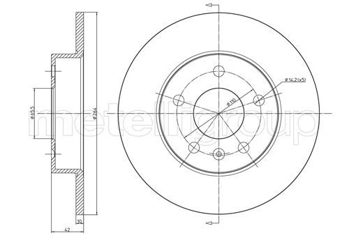 Metelli 230489C Диск гальмівний (задній) Opel Astra G/H 98-/Meriva A/B 03-/Zafira A/B 99- (264x10) (