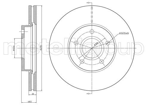 Metelli 230685C Диск гальмівний (передній) Ford C-Max 07-/Focus 04-/Volvo C30/S40/V50 04-12 (278x25)