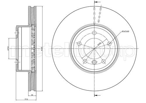 Metelli 230805C Диск гальмівний (передній) BMW 5 (E60/E61) 05-10/6 (E63/E64) 07-10 (324x30) (з покри