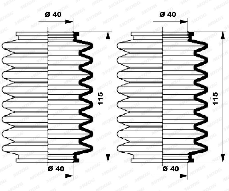 MOOG K150010 Комплект гофрованих кожухів, механізм рульового керування
