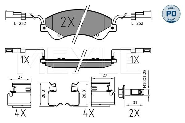 Meyle 0252448518PD Колодки гальмівні (передні) Ford Transit V347 06- (FWD) (Bosch) Q+ (з датчиком)
