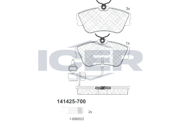 Icer 141425700 Колодки гальмівні (передні) VW T4 R15 90-03 (+датчик)