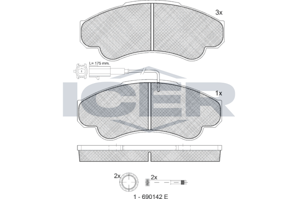 Icer 141522066 Колодки гальмівні (передні) Citroen Jumper/Fiat Ducato/Peugeot Boxer 99- R16 (+датчик