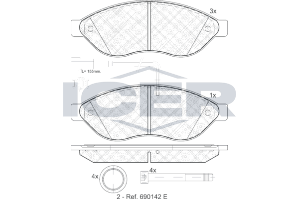 Icer 141803 Колодки гальмівні (передні) Citroen Jumper/Fiat Ducato/Peugeot Boxer 06- (+датчик)