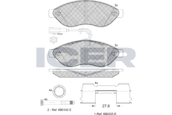 Icer 141803203 Колодки гальмівні (передні) Citroen Jumper/Fiat Ducato/Peugeot Boxer 06- (+ датчик)