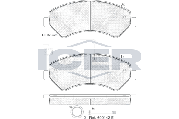 Icer 141836 Колодки гальмівні (передні) Citroen Jumper/Fiat Ducato/Peugeot Boxer 06- R16 (+датчик)