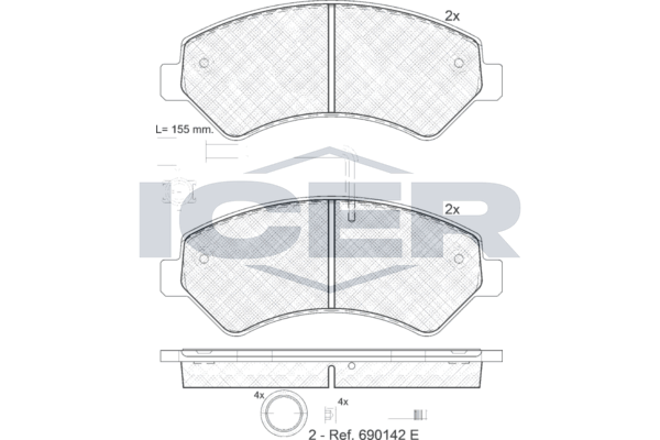 Icer 141836203 Колодки гальмівні (передні) Citroen Jumper/Fiat Ducato/Peugeot Boxer 06- R16 (з датчи