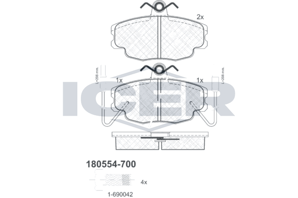 Icer 180554700 Колодки гальмівні (передні) Renault Clio 90-98/11/19/21 84-96/Peugeot 205/309 85-98 (