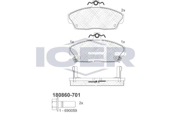 Icer 180860701 Колодки гальмівні (передні) Honda Civic VI/VII 94-05/Concerto 89-95/Rover 400 90-00