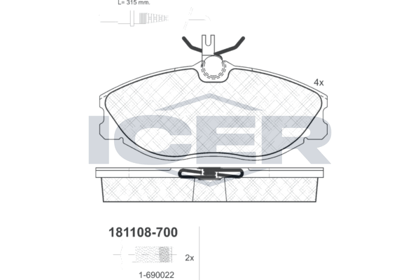 Icer 181108700 Колодки гальмівні (передні) Citroen Xsara 98-05/Peugeot 306 96-01/406 95-04/607 00-11