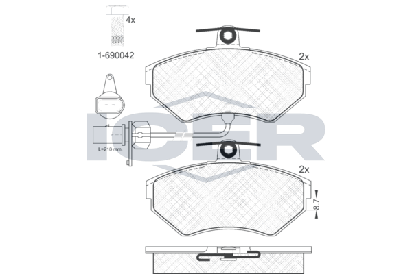 Icer 181157203 Колодки гальмівні (передні) Audi A4 94-08/Seat Exeo 08-13/VW Passat B5 96-00 (+датчик