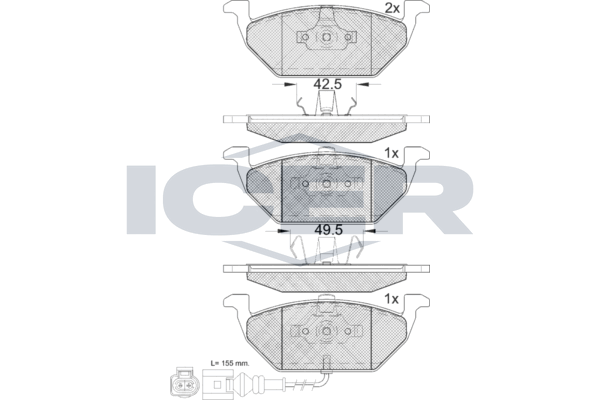 Icer 181349 Колодки гальмівні (передні) Audi A3/Skoda Fabia/Octavia 96-13/VW Caddy 04-15/Golf 97- (+