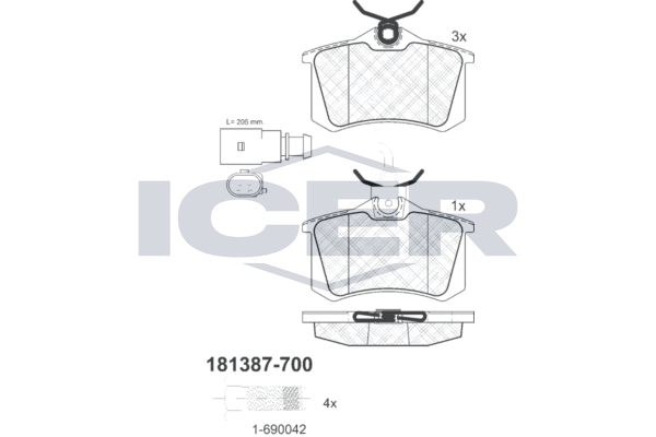 Icer 181387700 Колодки гальмівні (задні) Ford Galaxy 95-06/VW Sharan/Seat Alhambra 95-10/Ibiza 03-08