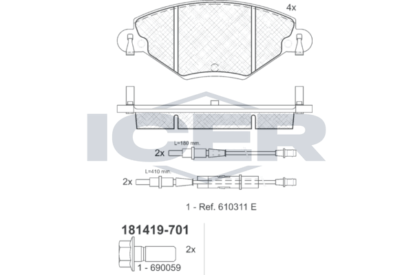 Icer 181419701 Колодки гальмівні (передні) Citroen C5 01- (+датчики)