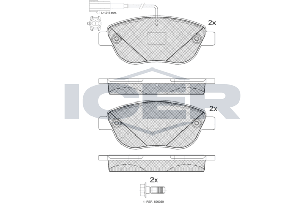 Icer 181440203 Колодки гальмівні (передні) Fiat Doblo/Qubo 10-/Punto/500C 08-/Opel Combo 12- (+датчи