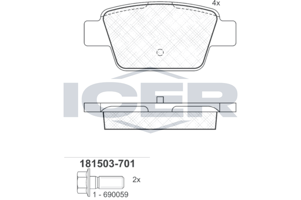 Icer 181503701 Колодки гальмівні (задні) Fiat Bravo II 07-14/Stilo 01-08/Linea 07-/Multipla 99-10/La