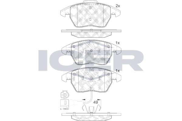 Icer 181567 Колодки гальмівні (передні) Skoda Fabia/Rapid 10-/Octavia/VW Caddy 04-15/Golf/Passat 03-