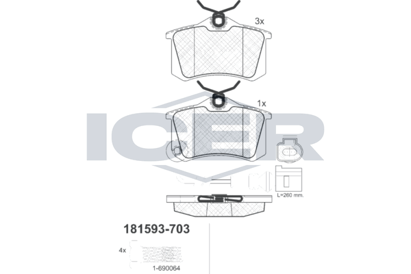 Icer 181593703 Колодки гальмівні (задні) Skoda Fabia 99-/VW Caddy/Golf 03-16/Passat B5 96-05/Polo 01