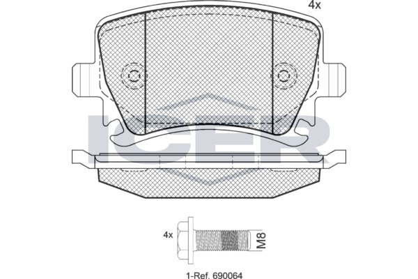 Icer 181600703 Колодки гальмівні (задні) Audi A3/A4/A6/VW Caddy/Touran 04-15/Golf/Passat/Skoda Octav