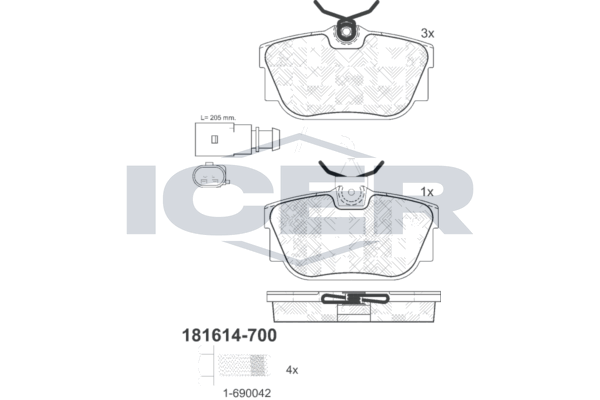 Icer 181614700 Колодки гальмівні (задні) VW T4 90-03 R15 (+датчик)