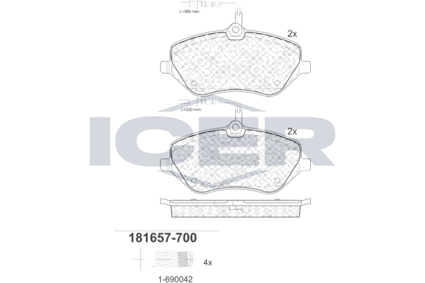 Icer 181657700 Колодки гальмівні (передні) Citroen C5 08-/C6 05-12/Peugeot 407 04-/607 00-11 (+датчи