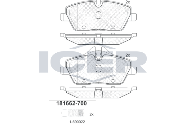Icer 181662700 Колодки гальмівні (передні) BMW 1 (E81/E82/E87/E88) 04-13/2 (F45) 14-18
