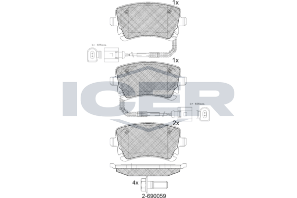 Icer 181674 Колодки гальмівні (задні) Audi A4 04-08/A6 95-/A8 02-10/VW Phaeton 02-16 (+датчики)