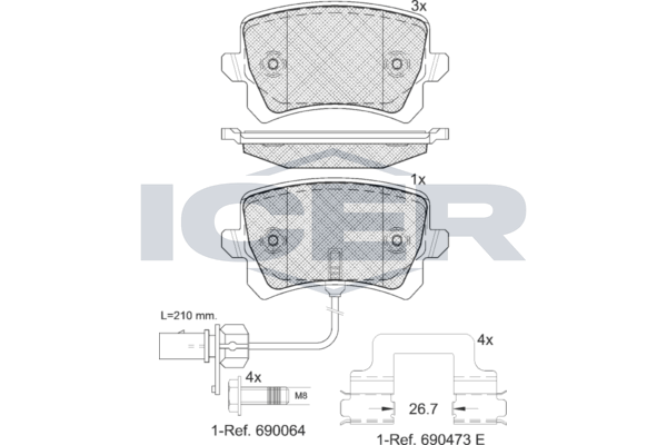 Icer 181857203 Колодки гальмівні (задні) Audi Q3 13-18 (з датчиками)