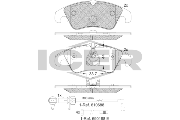 Icer 181862 Колодки гальмівні (передні) Audi A4 07-18/A5 07-/Q5 13-17 (+датчик)